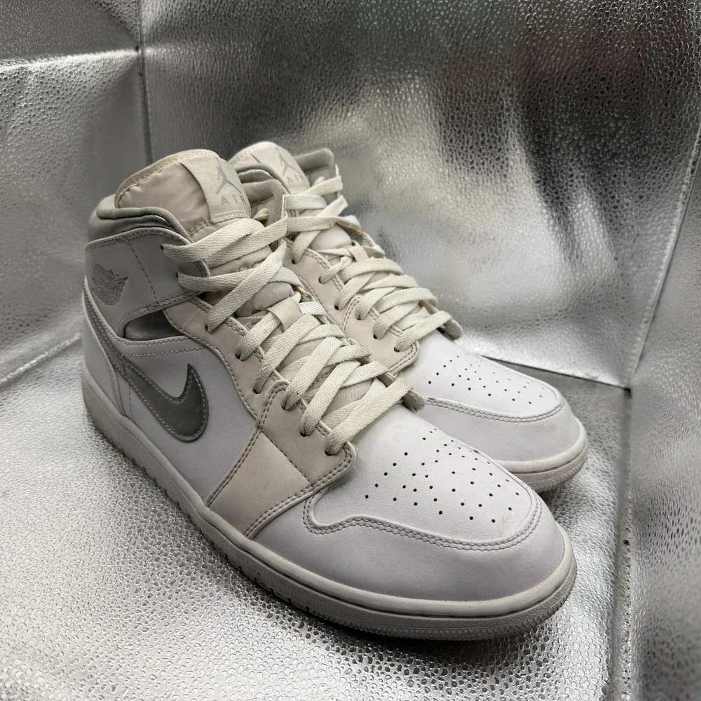 Size 12 Nike Air Jordan 1 Retro‎ Mid Pure Money White Mens Sneakers 554724-105